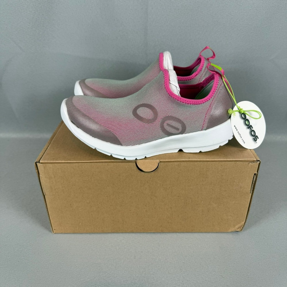 Oofos OOmg Sport Recovery Sneakers Womens 6 Fuchsia White Slip-On Light New NIB
